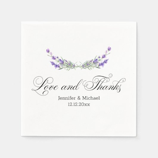 Liefde en bedankt, waterverf paarse lavendel bruil servet (Voorkant)