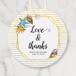Liefde en bedankt waterverf schelpen strand bruilo bedankjes labels