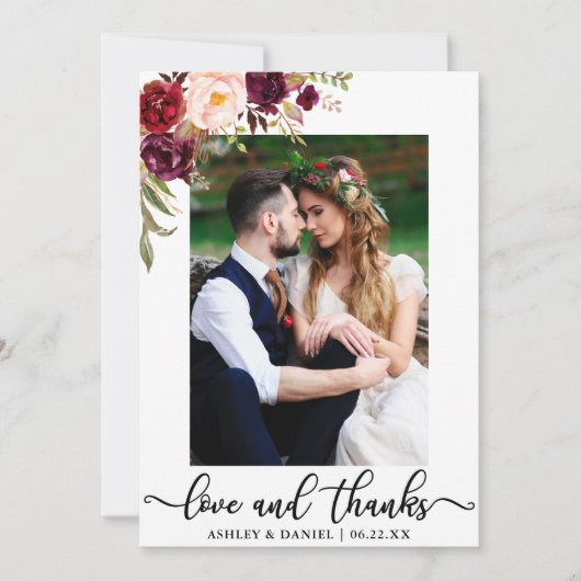 Liefde en Bedankt Weddenschap Foto Burgundy Floral (Voorkant)