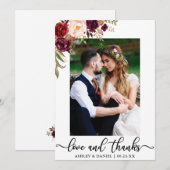 Liefde en Bedankt Weddenschap Foto Burgundy Floral (Voorkant / Achterkant)