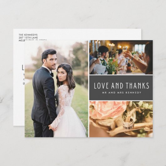 Liefde en Bedankt Weddenschap Foto Collage Harteli Briefkaart (Voorkant / Achterkant)