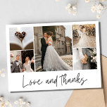 Liefde en Bedankt Wedding Elegant Foto Collage<br><div class="desc">De bruidsschat bedankt je kaarten voor het paar om hun favoriete trouwdag foto's en dankbaarheid te delen met familie en vrienden. Pas aan met vijf trouwfoto's en jouw tekst op de achterkant.</div>