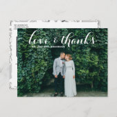 Liefde en Bedankt Whimsical Script Fotobruiloft Briefkaart (Voorkant / Achterkant)