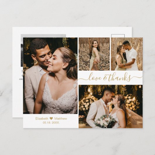Liefde en Bedankt White Gold Wedding Hartelijk dan Briefkaart (Voorkant / Achterkant)
