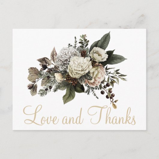 Liefde en bedankt winterbloemenbruiloft dank u briefkaart (Voorkant)