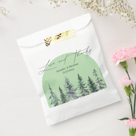 Liefde en bedankt, winterpijnbomen boogbruiloft bedankzakje (Gezegeld)