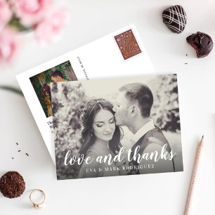 Liefde en Bedankt Wit Script Sepia Foto Dank U Briefkaart