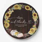 Liefde en Bedankt Zonnebloem Pompoen bruiloft Papieren Bordje (Voorkant)
