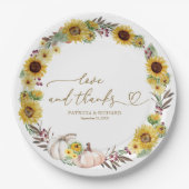 Liefde en Bedankt Zonnebloem Pompoen bruiloft Papieren Bordje (Voorkant)
