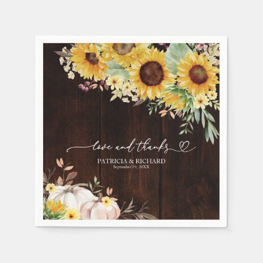 Liefde en Bedankt Zonnebloem Pompoen bruiloft Servet (Voorkant)