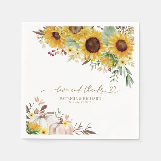 Liefde en Bedankt Zonnebloem Pompoen bruiloft Servet (Voorkant)