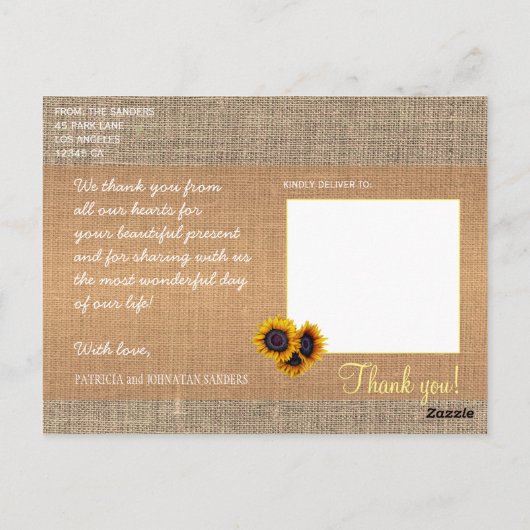 Liefde en bedankt zonnebloemen bruiloft dank u briefkaart (Achterkant)
