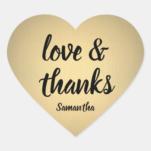 Liefde en Bedankt Zwart en Goud Faux Folie Dank U Hart Sticker (Voorkant)