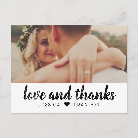 Liefde en Bedankt Zwart Rustiek Script Bruiloft Fo Briefkaart (Voorkant)