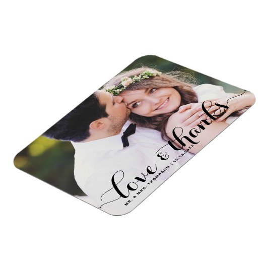 Liefde en Bedankt | Zwarte kalligrafie foto bruilo Magneet (Linkerzijde)