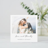 Liefde en Bedankt zwarte witte rand Foto bruiloft (Staand voorkant)