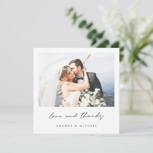 Liefde en Bedankt zwarte witte rand Foto bruiloft (Staand voorkant)