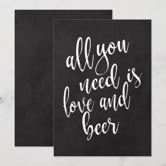 Liefde en bier betaalbaar krijtbord trouw teken kaart (Voorkant / Achterkant)