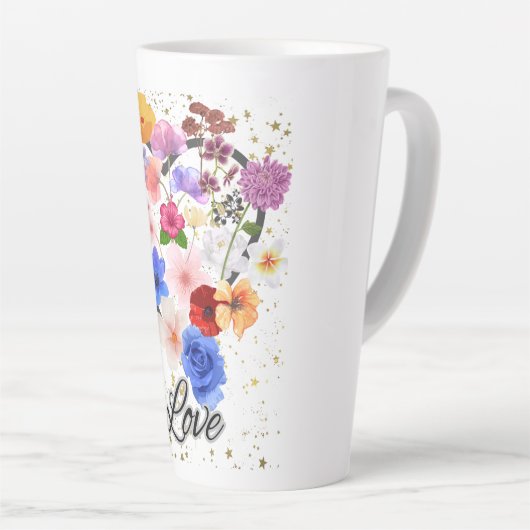 Liefde en bloemen latte mok (Rechterhoek)