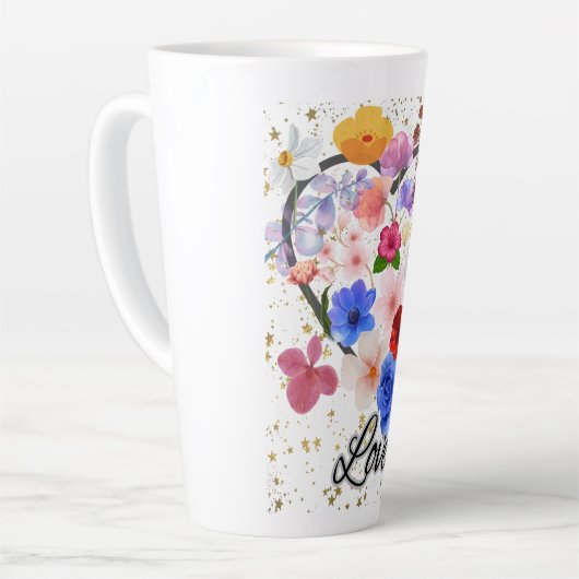 Liefde en bloemen latte mok (Linkerhoek)