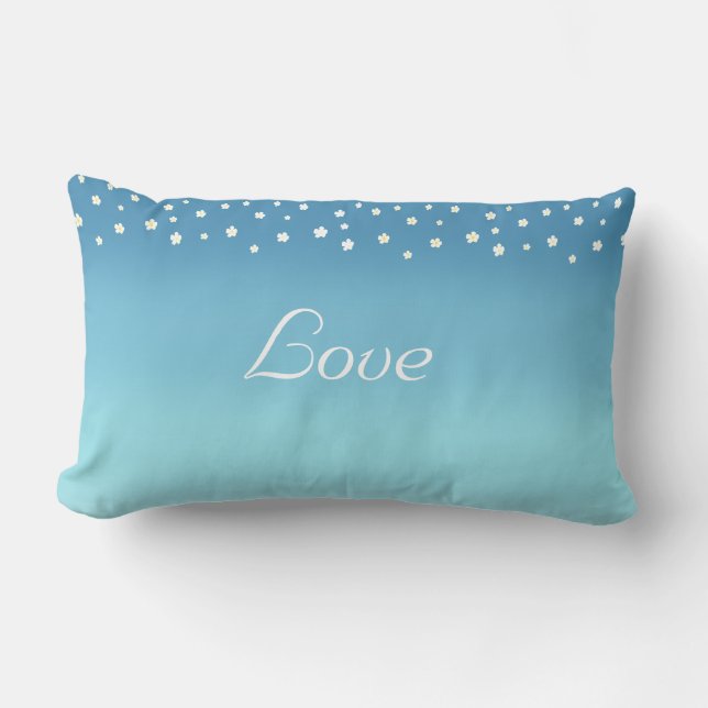 Liefde en bloemen op ocean blue verloop kussen (Voorkant)