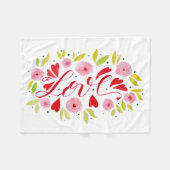 Liefde en bloemen - roze en rood fleece deken (Voorkant (Horizontaal))