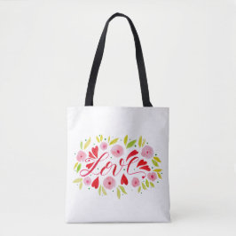 Liefde en bloemen - roze en rood tote bag