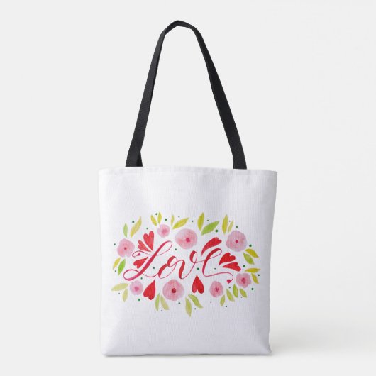 Liefde en bloemen - roze en rood tote bag (Achterkant)