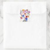 Liefde en bloemen vierkante sticker (Tas)