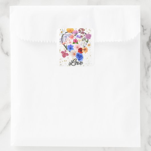 Liefde en bloemen vierkante sticker (Tas)