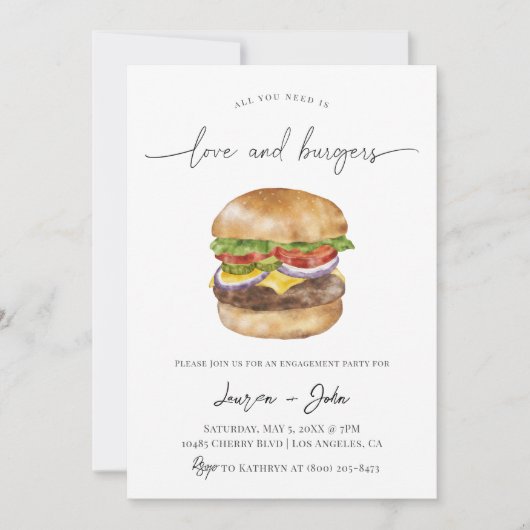 Liefde en Burgers Engagement Party Kaart (Voorkant)