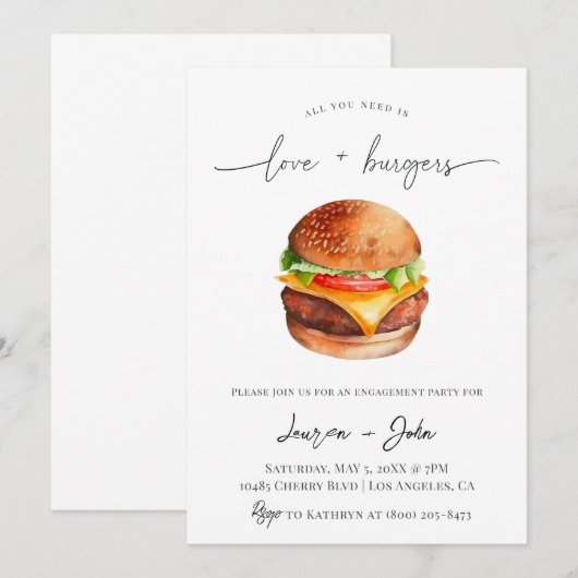 Liefde en Burgers Engagement Party Kaart (Voorkant / Achterkant)