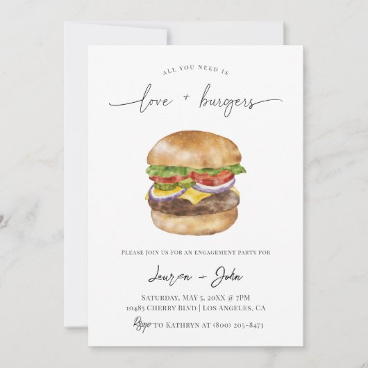 Liefde en Burgers Engagement Party Kaart (Voorkant)