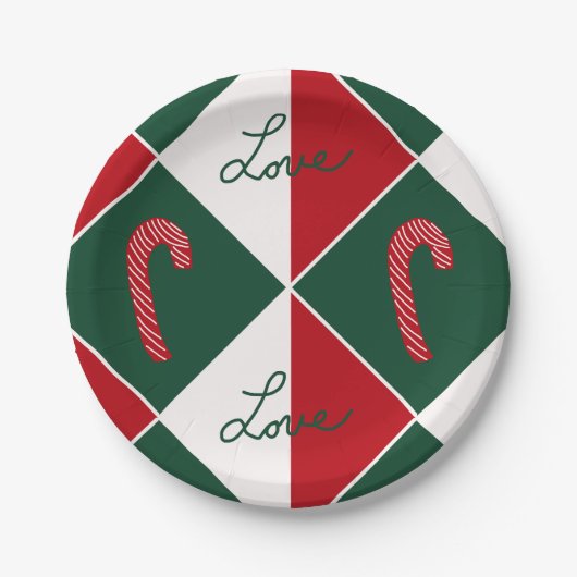 Liefde en Candy Canes Papieren Bordje (Voorkant)