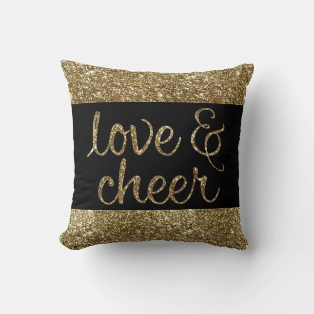Liefde en Cheer Glitter Glimmend Effect Kerstmis Kussen (Voorkant)