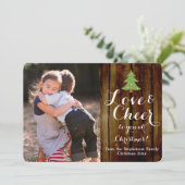 Liefde en Cheer Script Kerstmis Fotokaart Feestdagenkaart (Staand voorkant)