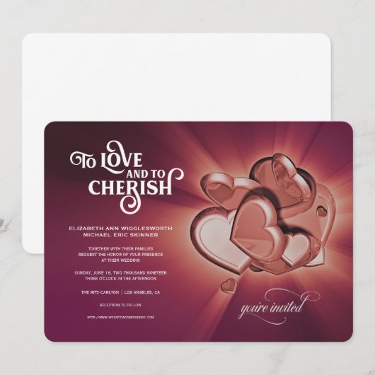 Liefde en Cherish bruiloft uitnodiging (Voorkant / Achterkant)