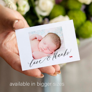 Liefde en dank aangepaste foto baby shower bedankt notitiekaartje