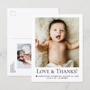 Liefde en Dank Baby 2 Foto's Geboorteaankondiging Briefkaart