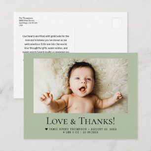 Liefde en Dank Baby Foto Geboorte Stats Salie Groe Briefkaart