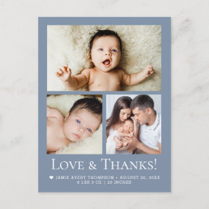Liefde en Dank Baby Foto Geboorteaankondiging Blau Briefkaart