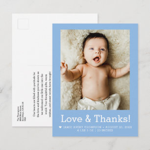 Liefde en Dank Baby Foto Geboorteaankondiging Blau Briefkaart