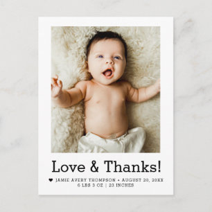 Liefde en Dank Baby Foto Geboorteaankondiging Briefkaart