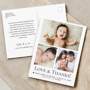 Liefde en Dank Baby Foto Geboorteaankondiging Briefkaart