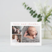 Liefde en Dank Baby Foto Geboorteaankondiging Briefkaart (Staand voorkant)