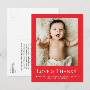 Liefde en Dank Baby Foto Geboorteaankondiging ROOD Briefkaart