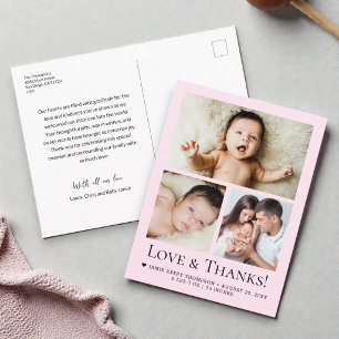 Liefde en Dank Baby Foto Geboorteaankondiging roze Briefkaart
