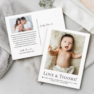 Liefde en Dank Baby Foto's Geboorteaankondiging Briefkaart