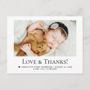 Liefde en Dank Baby Meisje Foto Geboorte Stats Briefkaart
