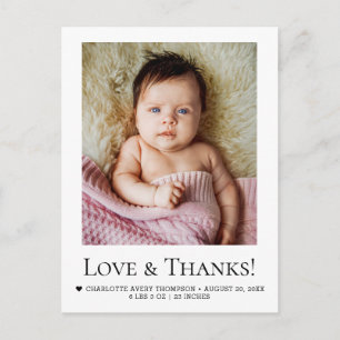 Liefde en dank babymeisje foto geboorteaankondigin briefkaart